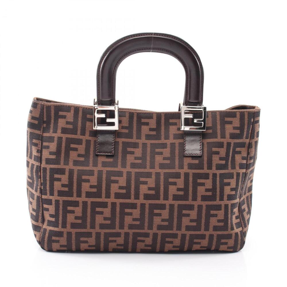 Fendi Zucca Tote Bag Handbag Canvas Leather Women's Brown/Black 26693